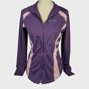 BCBG Maxazria Womens Jacket M Purple Pink Stripe Athletic Track Full Zip Active